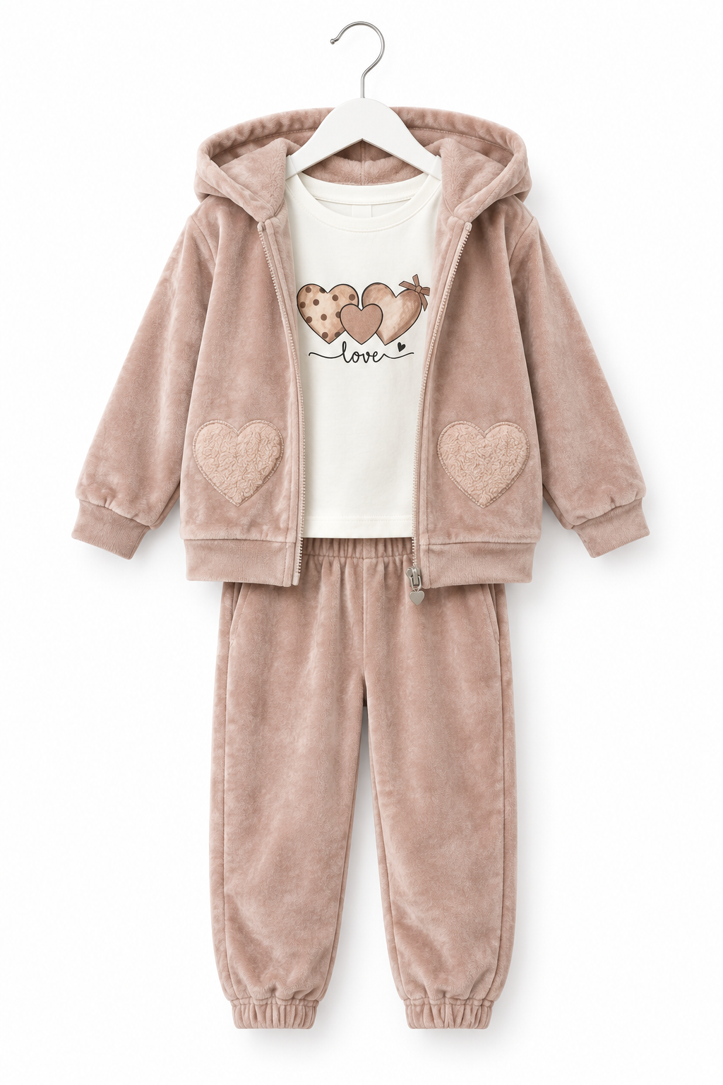 Girls 3 piece heart beige set