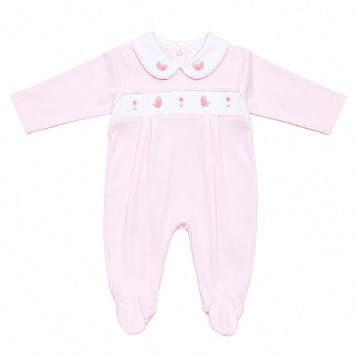 Baby girl pink bird sleepsuit