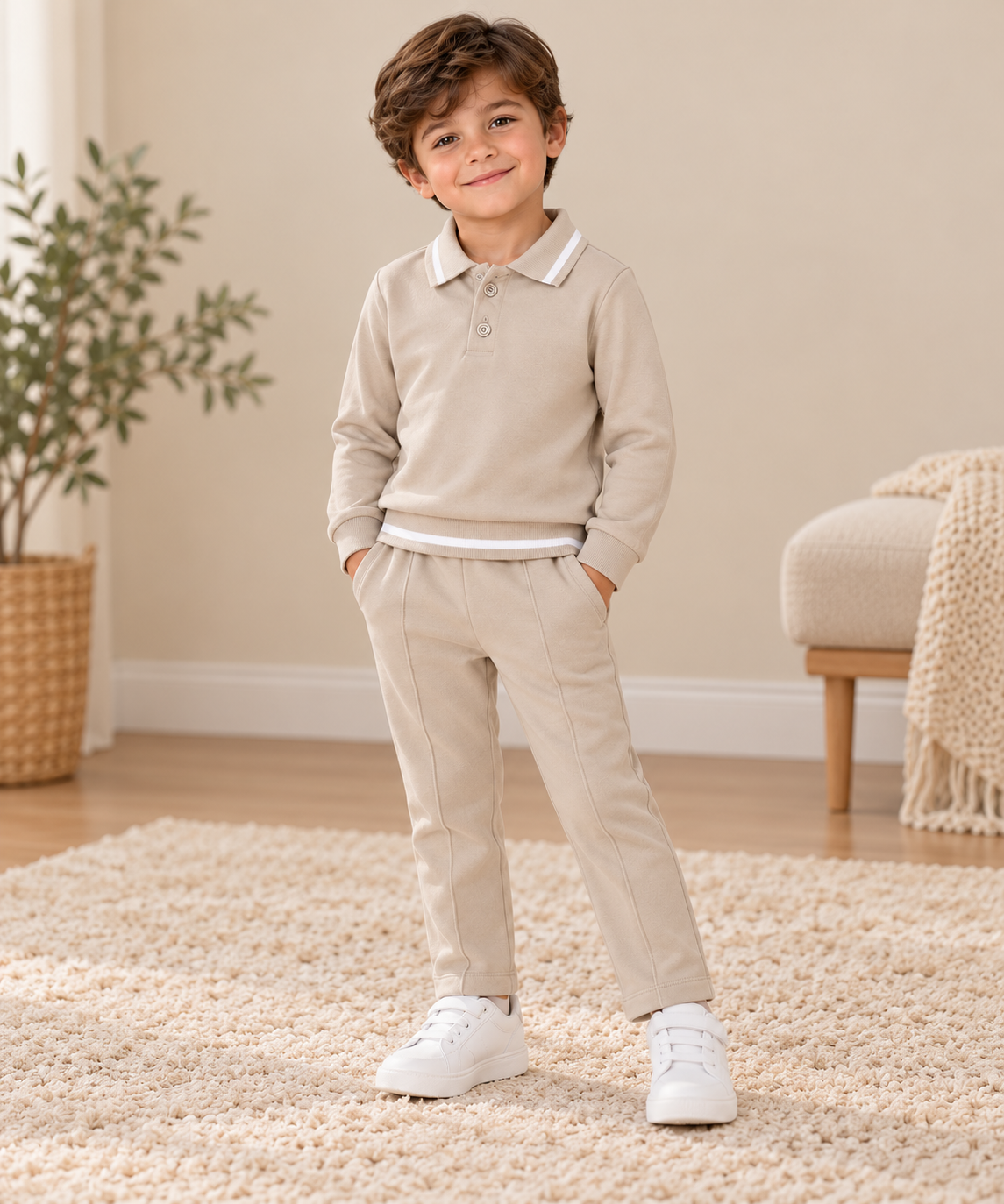Boys beige polo tracksuit