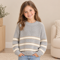 Girls grey and ivory striped knitted jumper