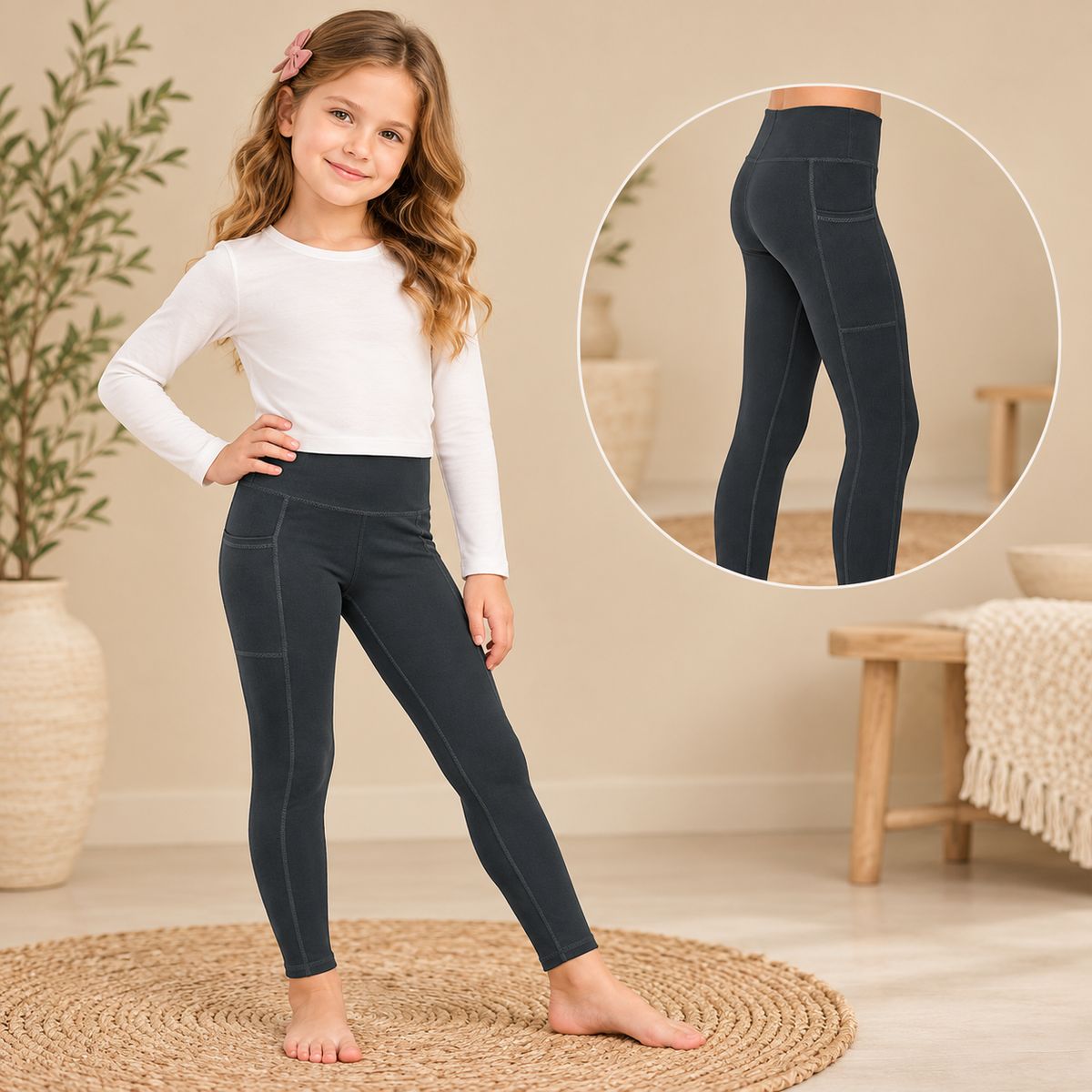 Girls black high waisted leggings