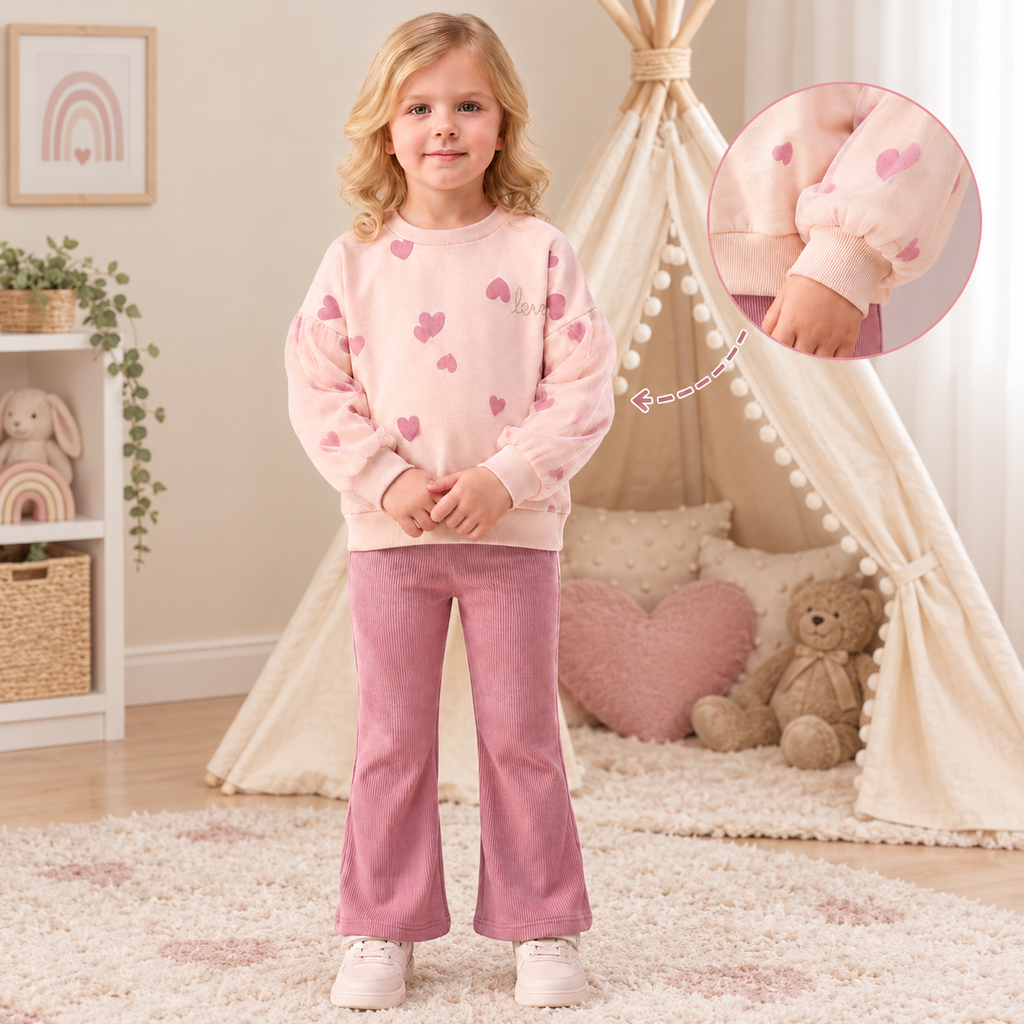 Girls Pink Heart Long Sleeve Set