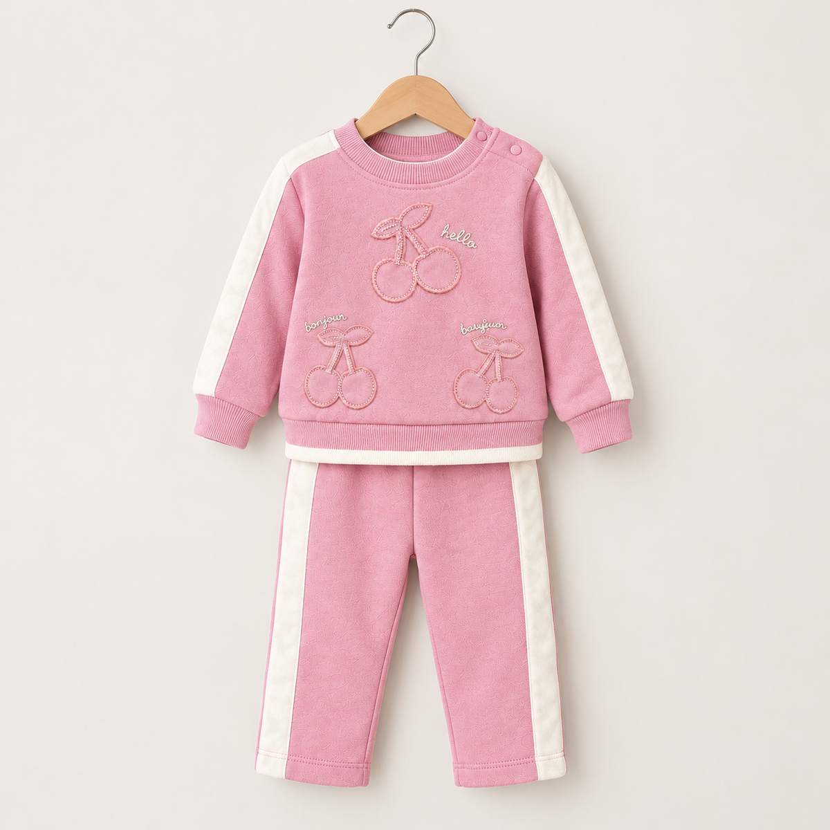 Girls pink 2 piece cherry tracksuit