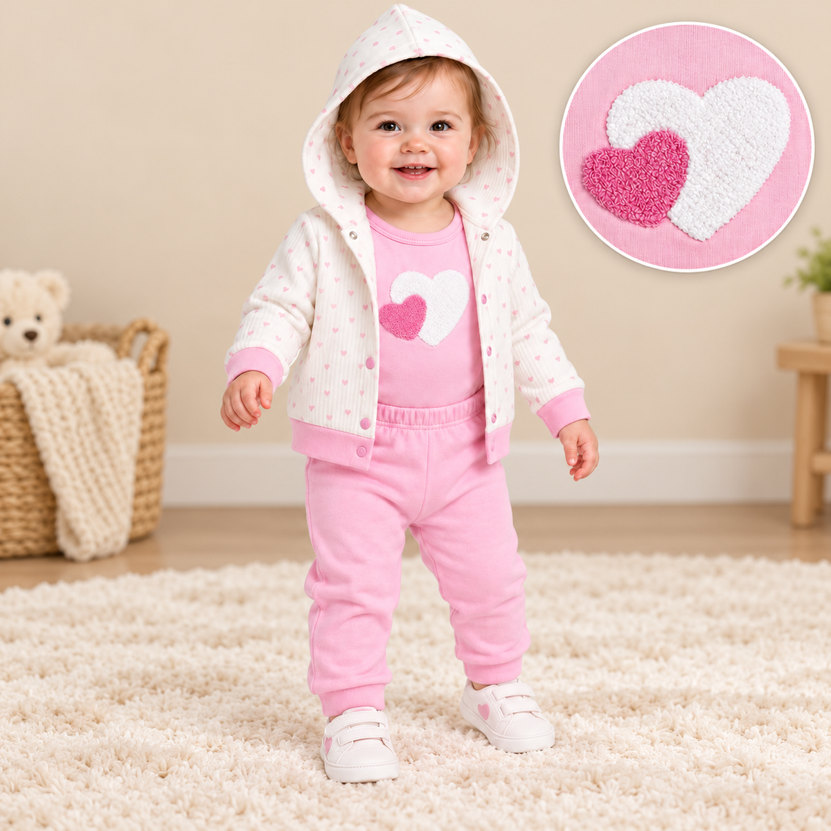 Girls 3 piece heart embossed top