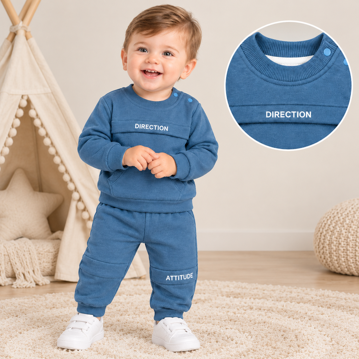 Boys blue 2 piece 'direction/attitude' set