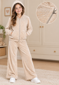 Girls Beige Diamante Zip Tracksuit