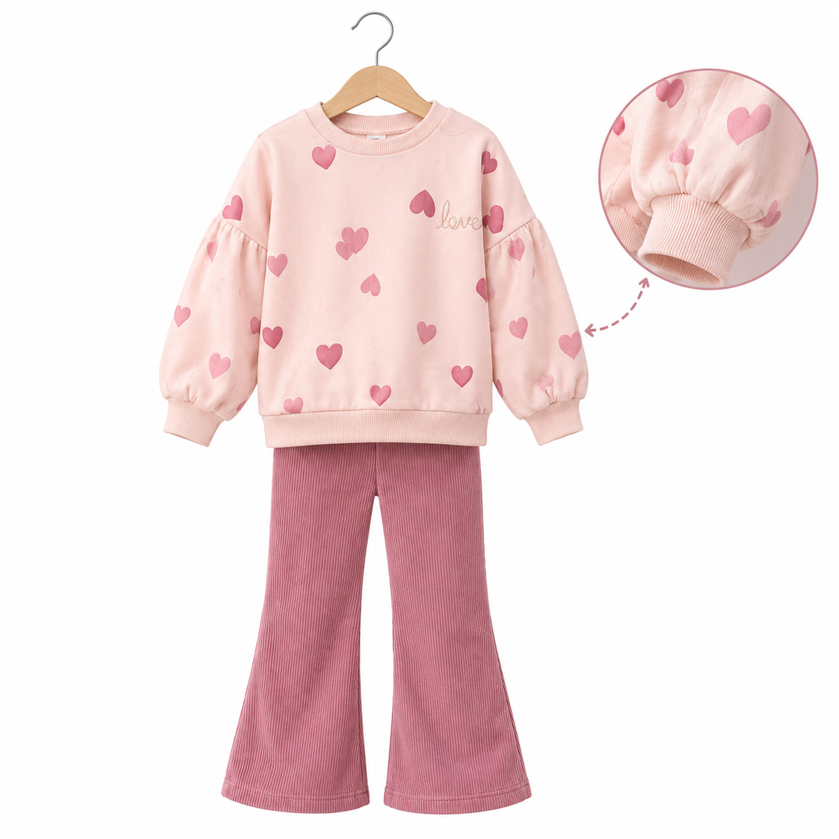 Girls Pink Heart Long Sleeve Set