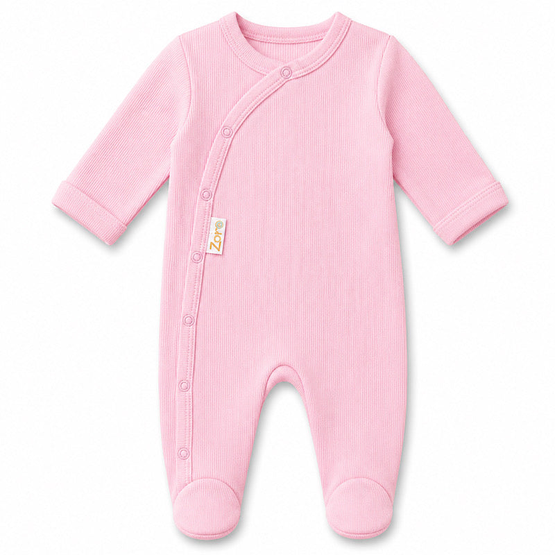 Baby girl pink ribbed sleepsuit