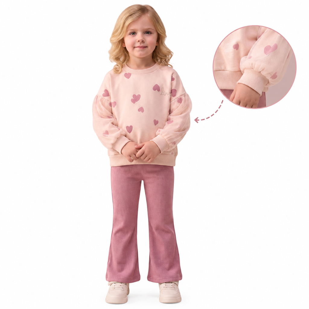 Girls Pink Heart Long Sleeve Set