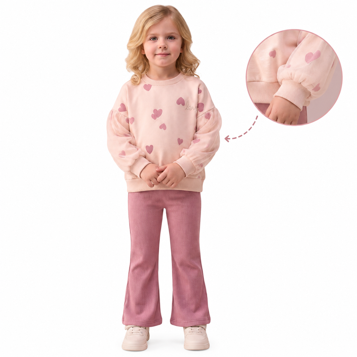 Girls Pink Heart Long Sleeve Set